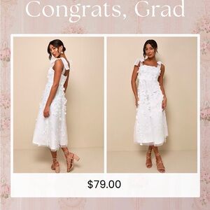 Lulu's White 3D Floral Midi Dress with Tie Shoulder Straps
